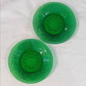 Vintage Tiara Emerald Green Glass Butter Pat Plates – Set of 2 • 4¼″ •